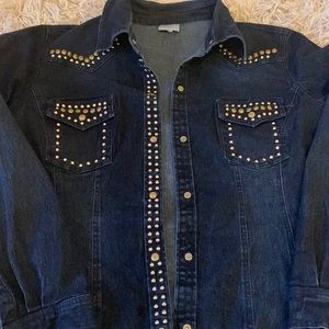Western Studded Dark Denim Shirt Jacket